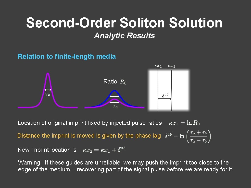 Second-Order Soliton Solution Analytic Results Relation to finite-length media Ratio Location of original imprint