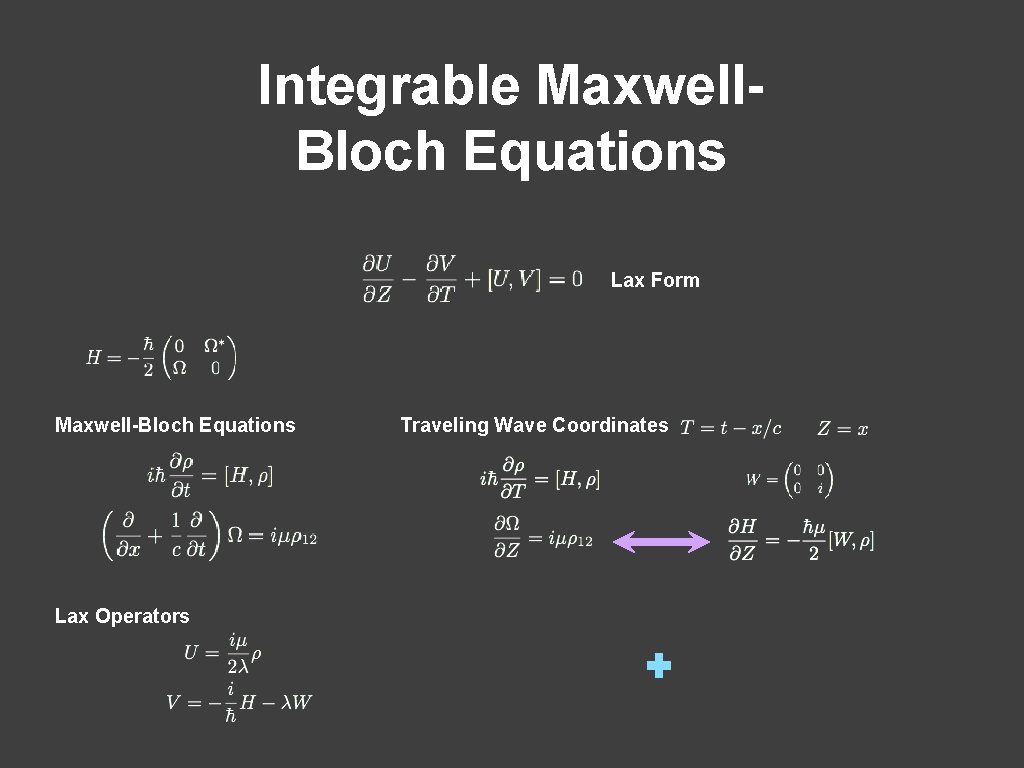 Integrable Maxwell. Bloch Equations Lax Form Maxwell-Bloch Equations Lax Operators Traveling Wave Coordinates 