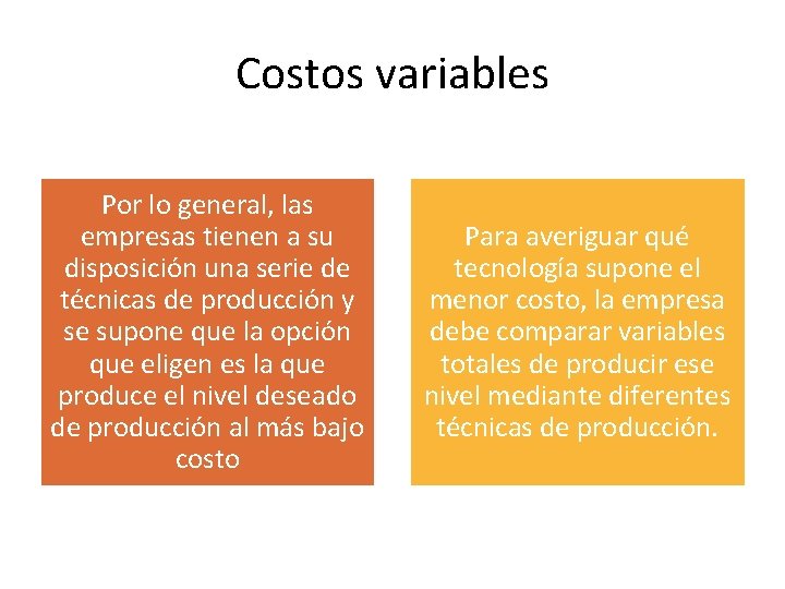 Costos variables Por lo general, las empresas tienen a su disposición una serie de