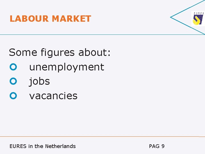 LABOUR MARKET Some figures about: unemployment jobs vacancies EURES in the Netherlands PAG 9