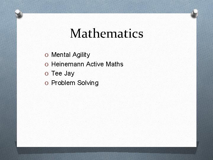 Mathematics O Mental Agility O Heinemann Active Maths O Tee Jay O Problem Solving