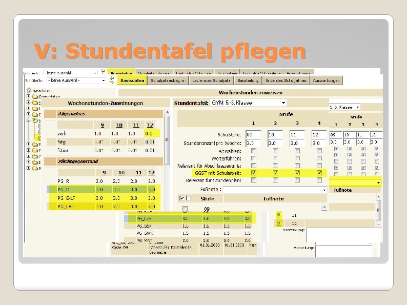 V: Stundentafel pflegen 