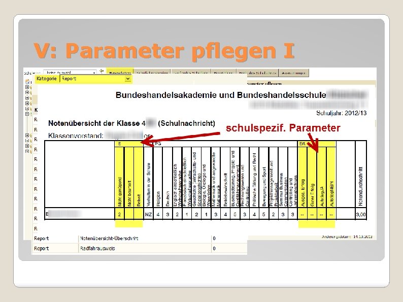 V: Parameter pflegen I 