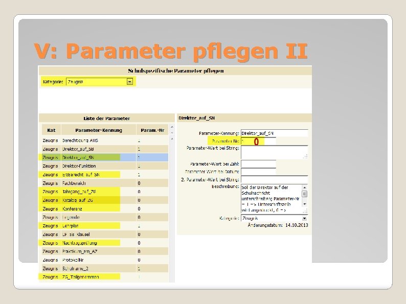 V: Parameter pflegen II 