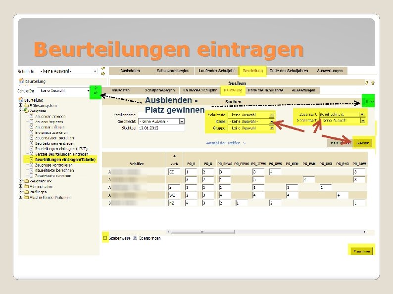 Beurteilungen eintragen 