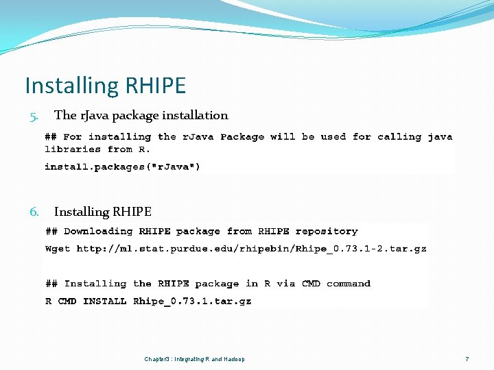 Installing RHIPE 5. The r. Java package installation 6. Installing RHIPE Chapter 3 :