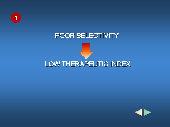 1 POOR SELECTIVITY LOW THERAPEUTIC INDEX 