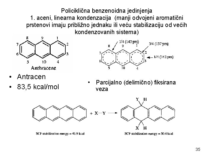 Policiklična benzenoidna jedinjenja 1. aceni, linearna kondenzacija (manji odvojeni aromatični prstenovi imaju približno jednaku
