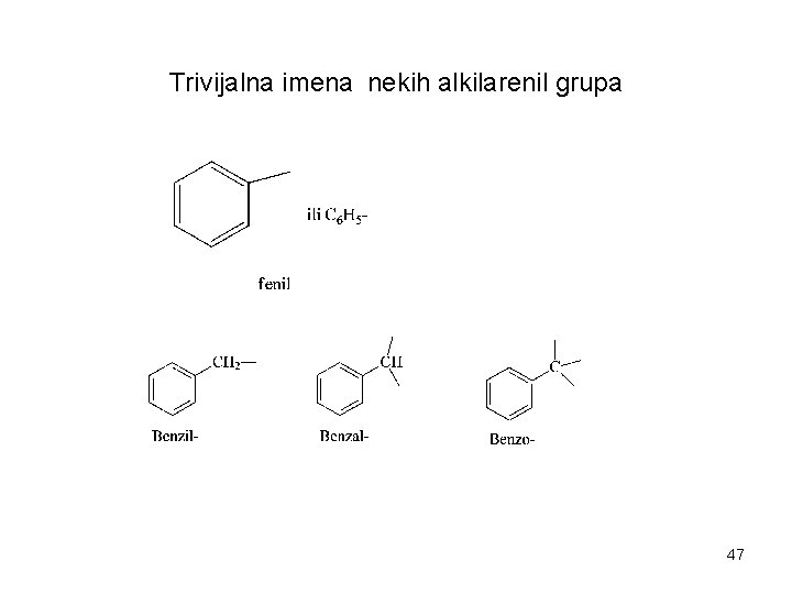 Trivijalna imena nekih alkilarenil grupa 47 