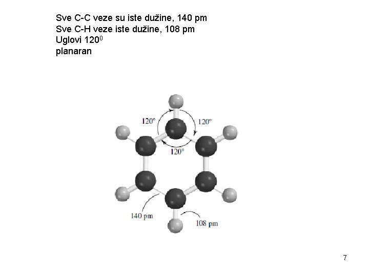 Sve C-C veze su iste dužine, 140 pm Sve C-H veze iste dužine, 108