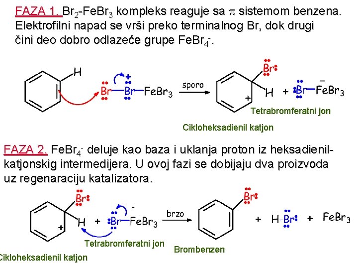 FAZA 1. Br 2 -Fe. Br 3 kompleks reaguje sa sistemom benzena. Elektrofilni napad