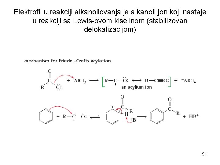 Elektrofil u reakciji alkanoilovanja je alkanoil jon koji nastaje u reakciji sa Lewis-ovom kiselinom