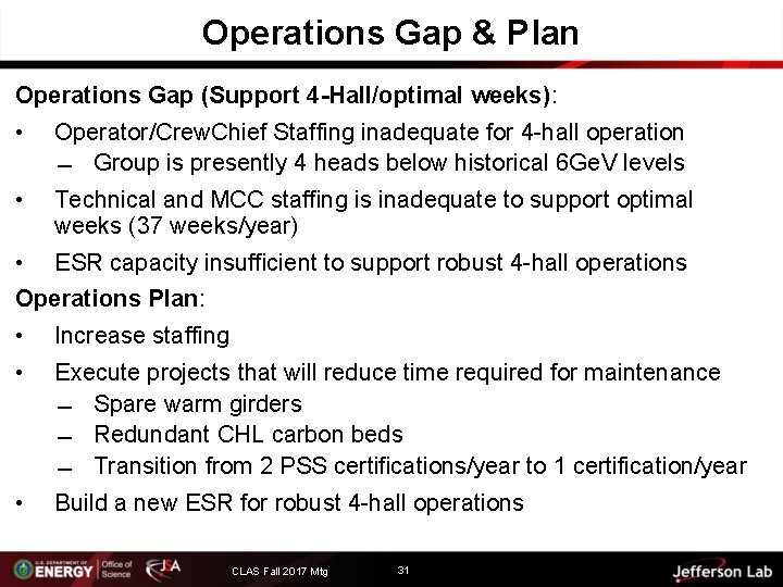 Operations Gap & Plan Operations Gap (Support 4 -Hall/optimal weeks): • Operator/Crew. Chief Staffing