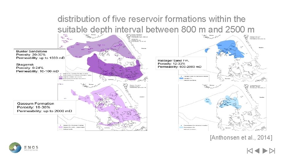 distribution of five reservoir formations within the suitable depth interval between 800 m and