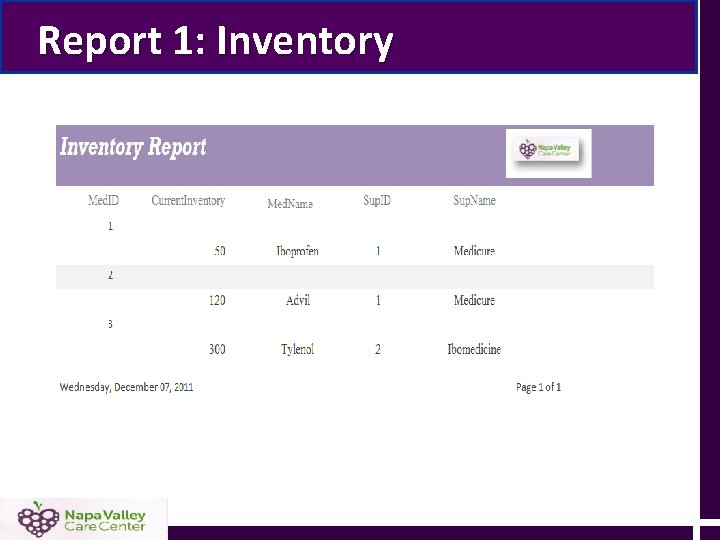 Report 1: Inventory Report 1: Inventory