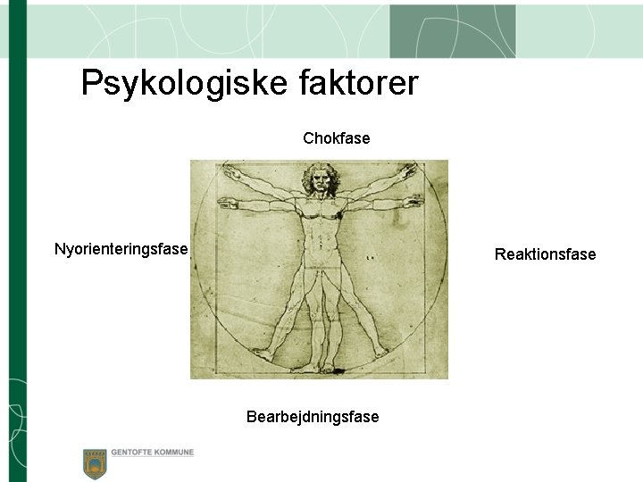 Psykologiske faktorer Chokfase Nyorienteringsfase Reaktionsfase Bearbejdningsfase 