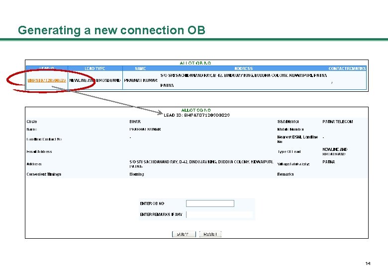 Generating a new connection OB 14 