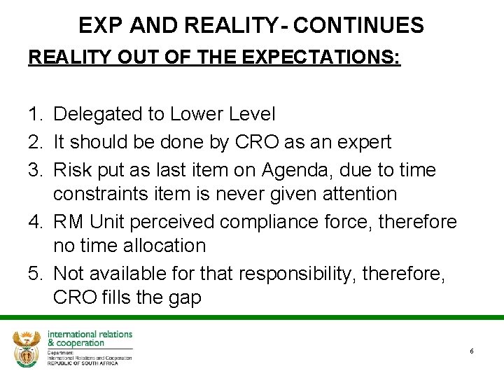 EXP AND REALITY- CONTINUES REALITY OUT OF THE EXPECTATIONS: 1. Delegated to Lower Level