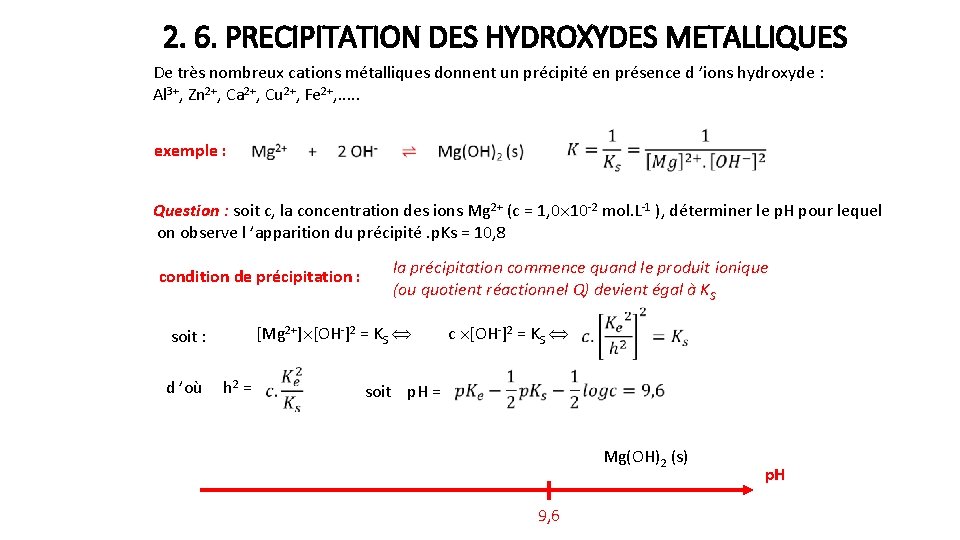 2. 6. PRECIPITATION DES HYDROXYDES METALLIQUES De très nombreux cations métalliques donnent un précipité
