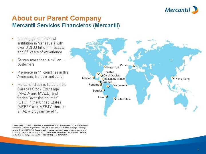About our Parent Company Mercantil Servicios Financieros (Mercantil) • Leading global financial institution in