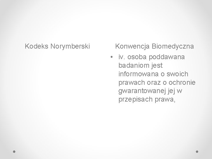 Kodeks Norymberski Konwencja Biomedyczna • iv. osoba poddawana badaniom jest informowana o swoich prawach