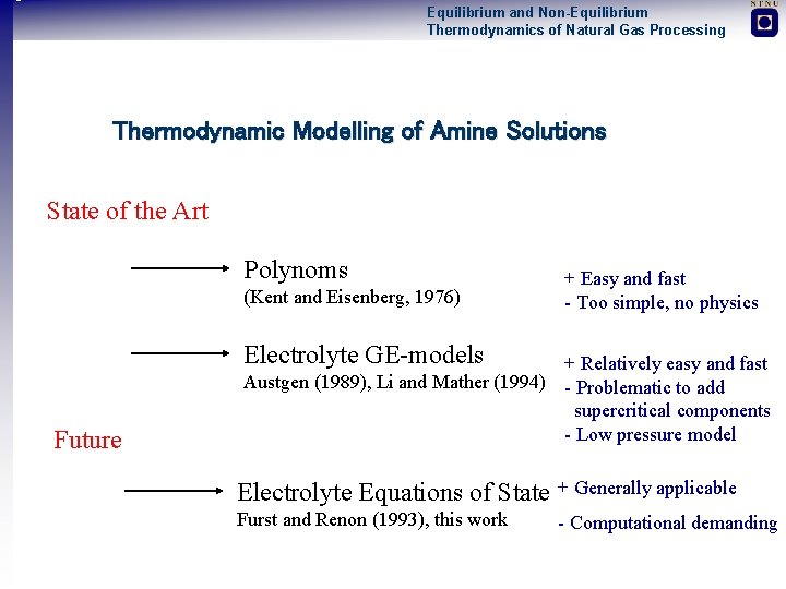 Equilibrium and Non-Equilibrium Thermodynamics of Natural Gas Processing Thermodynamic Modelling of Amine Solutions State