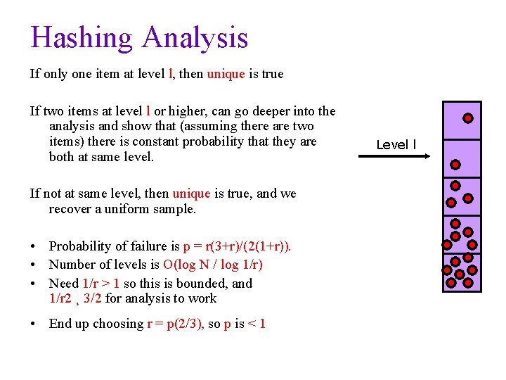 Hashing Analysis If only one item at level l, then unique is true If