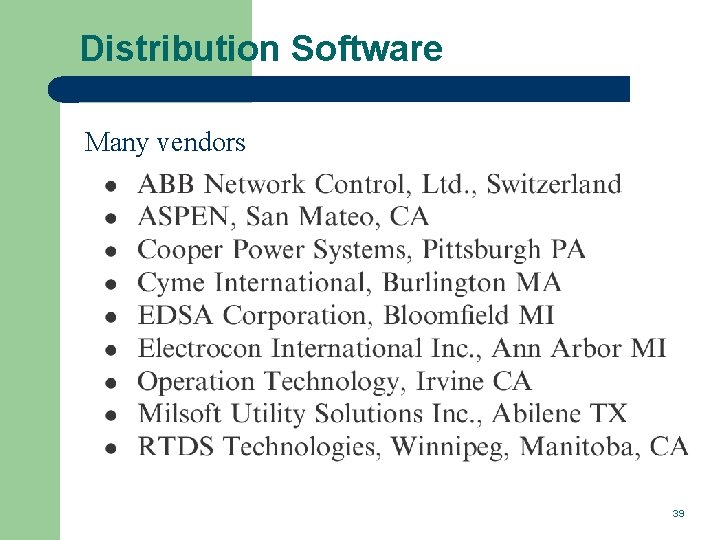 Distribution Software Many vendors 39 