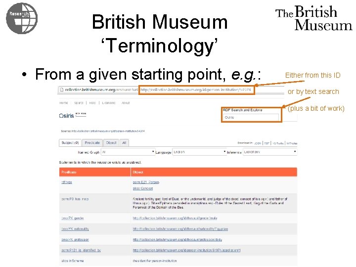 British Museum ‘Terminology’ • From a given starting point, e. g. : Either from