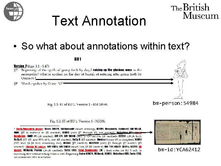 Text Annotation • So what about annotations within text? bm-person: 54984 bm-id: YCA 62412