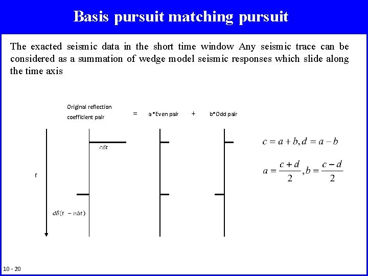 Basis pursuit matching pursuit The exacted seismic data in the short time window Any