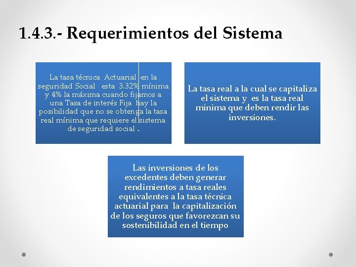 1. 4. 3. - Requerimientos del Sistema La tasa técnica Actuarial en la seguridad