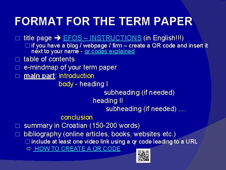 FORMAT FOR THE TERM PAPER � title page EFOS – INSTRUCTIONS (in English!!!) �