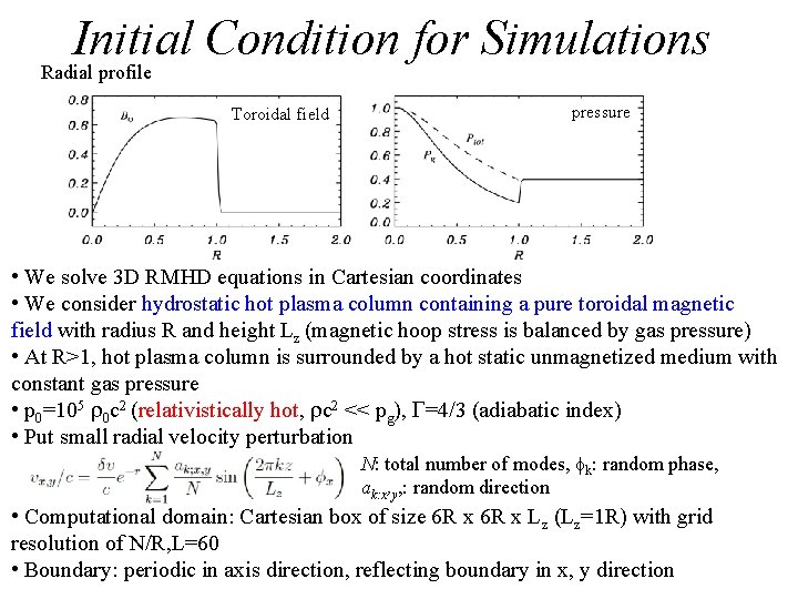 Initial Condition for Simulations Radial profile Toroidal field pressure • We solve 3 D