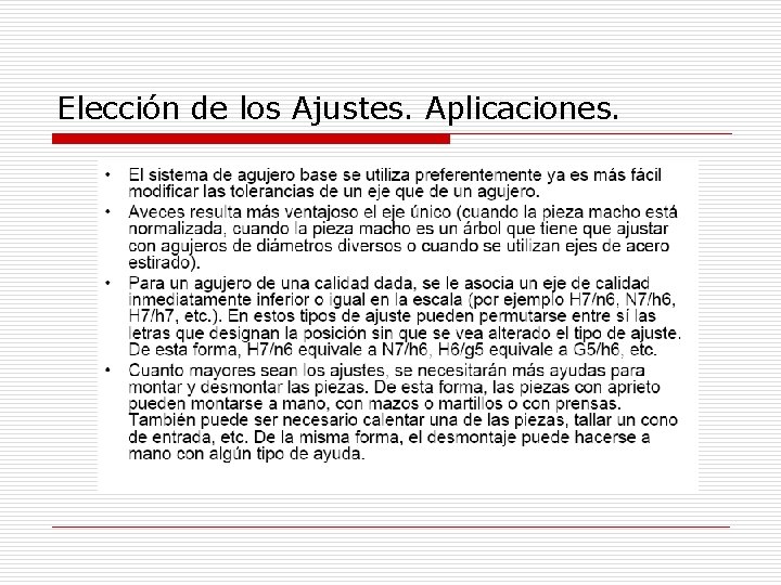 Elección de los Ajustes. Aplicaciones. 