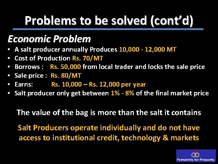 Problems to be solved (cont’d) Economic Problem • • • A salt producer annually
