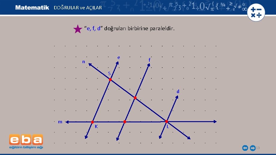 DOĞRULAR ve AÇILAR “e, f, d” doğruları birbirine paraleldir. e n f S d