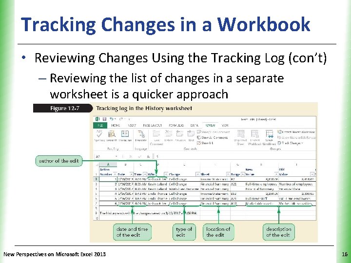 Tracking Changes in a Workbook XP • Reviewing Changes Using the Tracking Log (con’t) Tracking Changes in a Workbook XP • Reviewing Changes Using the Tracking Log (con’t)