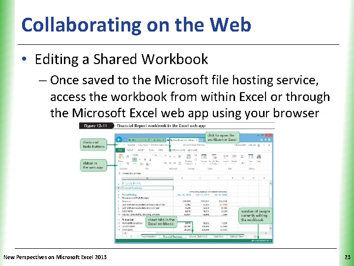 Collaborating on the Web XP • Editing a Shared Workbook – Once saved to