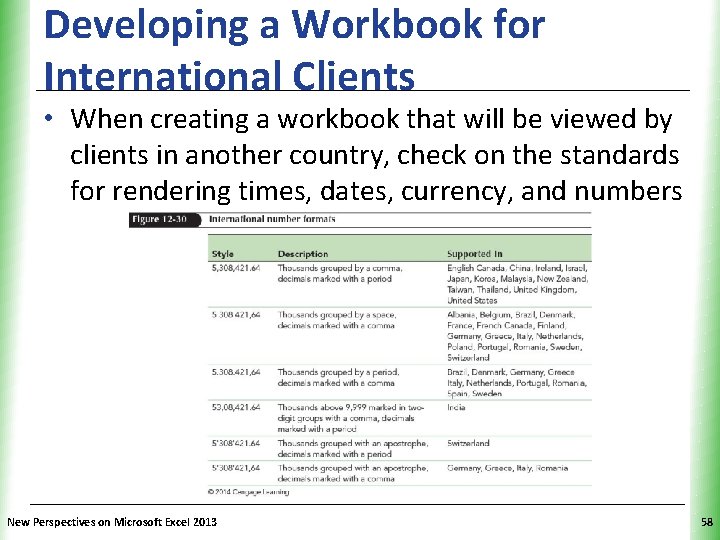 Developing a Workbook for International Clients XP • When creating a workbook that will