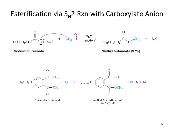 Esterification via SN 2 Rxn with Carboxylate Anion 17 