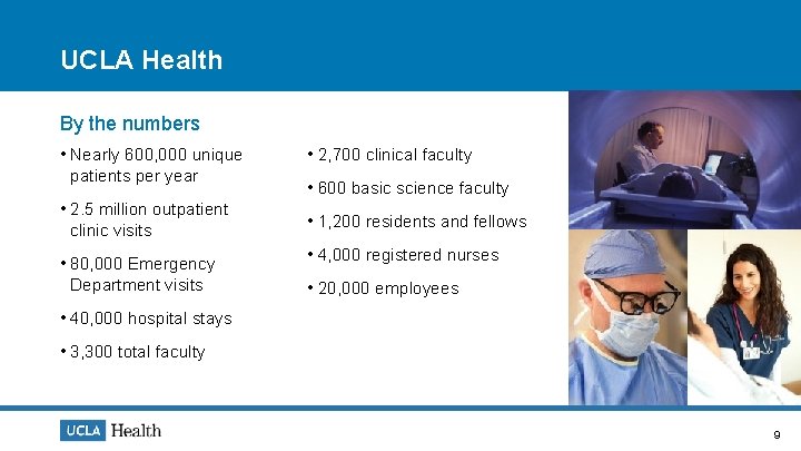 UCLA Health By the numbers • Nearly 600, 000 unique patients per year •
