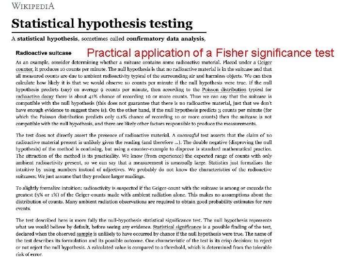 Practical application of a Fisher significance test 