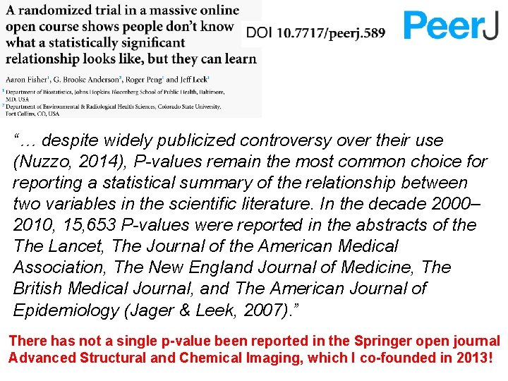 “… despite widely publicized controversy over their use (Nuzzo, 2014), P-values remain the most