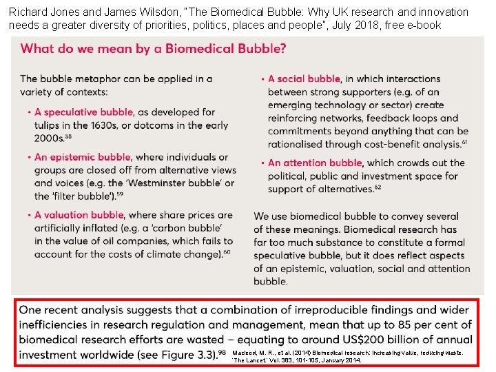 Richard Jones and James Wilsdon, “The Biomedical Bubble: Why UK research and innovation needs