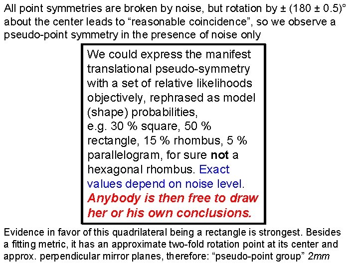 All point symmetries are broken by noise, but rotation by ± (180 ± 0.