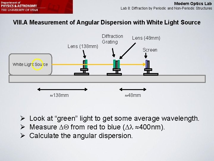 Modern Optics Lab 8: Diffraction by Periodic and Non-Periodic Structures VIII. A Measurement of