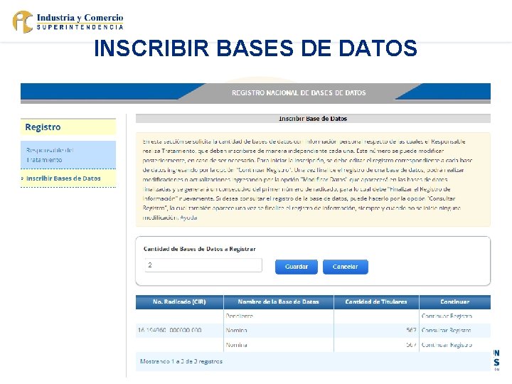 INSCRIBIR BASES DE DATOS 