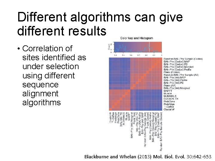 Different algorithms can give different results • Correlation of sites identified as under selection