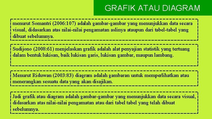 GRAFIK ATAU DIAGRAM menurut Somantri (2006: 107) adalah gambar-gambar yang menunjukkan data secara visual,